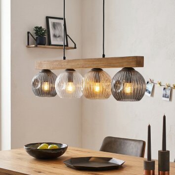 Ripoll Hanglamp, Kogellampje, Hanglamp Natuurlijke kleuren, Zwart, 4-lichts