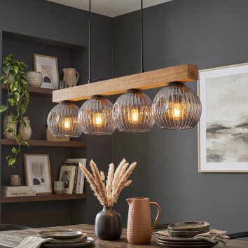 Ripoll Hanglamp, Kogellampje, Hanglamp Natuurlijke kleuren, Zwart, 4-lichts