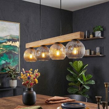 Ripoll Hanglamp, Kogellampje, Hanglamp Natuurlijke kleuren, Zwart, 4-lichts