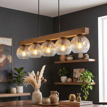 Ripoll Hanglamp, Kogellampje, Hanglamp Natuurlijke kleuren, Zwart, 5-lichts