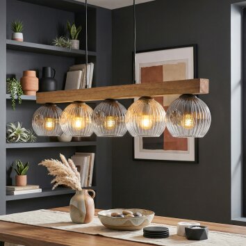 Ripoll Hanglamp, Kogellampje, Hanglamp Natuurlijke kleuren, Zwart, 5-lichts
