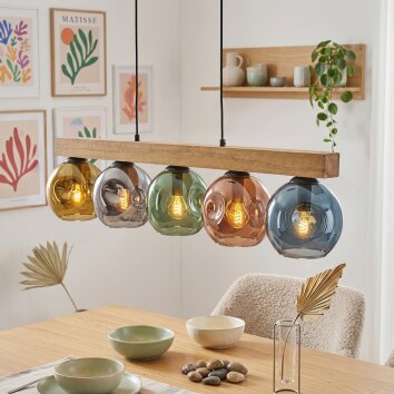 Ripoll Hanglamp, Kogellampje, Hanglamp Natuurlijke kleuren, Zwart, 5-lichts