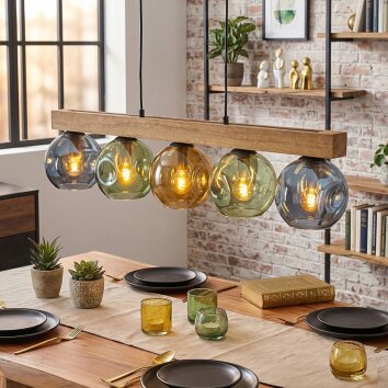 Ripoll Hanglamp, Kogellampje, Hanglamp Natuurlijke kleuren, Zwart, 5-lichts