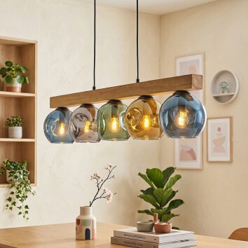 Ripoll Hanglamp, Kogellampje, Hanglamp Natuurlijke kleuren, Zwart, 5-lichts