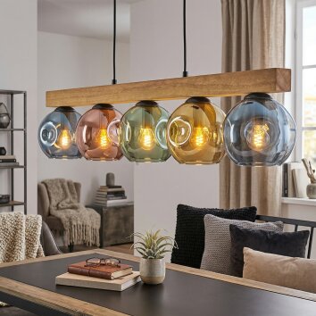 Ripoll Hanglamp, Kogellampje, Hanglamp Natuurlijke kleuren, Zwart, 5-lichts