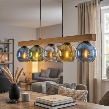 Koyoto Hanglamp, Kogellampje, Hanglamp Natuurlijke kleuren, Zwart, 5-lichts