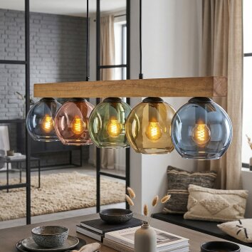 Koyoto Hanglamp, Kogellampje, Hanglamp Natuurlijke kleuren, Zwart, 5-lichts