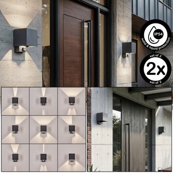 Almodofa Wandlamp voor buiten, Licht omhoog & omlaag, Wandlamp LED Antraciet, 1-licht, Bewegingsmelder