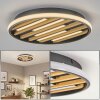 LED plafondlamp Velani met natuurlijke houten lamellen, witte ring, 3000 Kelvin warmwit
