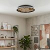 LED plafondlamp Velani met natuurlijke houten lamellen, witte ring, 3000 Kelvin warmwit