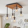 Koyoto plafondlamp met glazen bollen, 5-lichts houten plafondlamp