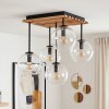 Koyoto plafondlamp met glazen bollen, 5-lichts houten plafondlamp