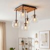 Koyoto plafondlamp met glazen bollen, 5-lichts houten plafondlamp