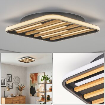 Scandinavische LED Plafondlamp Velani met houten lamellen, 3000 Kelvin warmwit