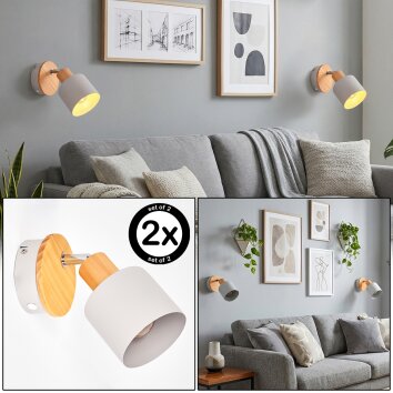 Muurspot Olaris, 2er-Set, natuurlijke houten details, draaibare kop voor de zithoek