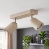 LED Plafondspot Lemak met twee draaibare en zwenkbare spotkoppen in zandkleurig metaal