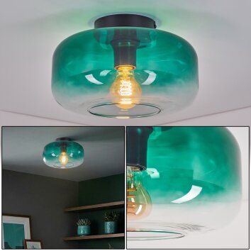 Boza E27 plafondlamp met donkergroene glazen kap en kleurverloop, Ø 28 cm
