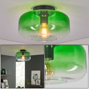Boza groene plafondlamp met kleurverloop, ronde glazen kap ø 28 cm, retro