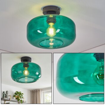 Ronde moderne plafondlamp Boza met donkergroene glazen kap, ø 28 cm, E27