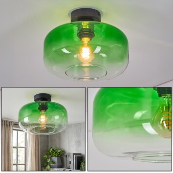 Boza plafondlamp met ronde groene glazen kap Ø 28 cm en kleurverloop