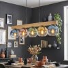 Koyoto 5-lichts hanglamp met houten balk en gekleurde glazen bollen, 95 cm