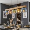 Koyoto 5-lichts hanglamp met houten balk en gekleurde glazen bollen, 95 cm