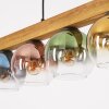 Koyoto 5-lichts hanglamp met houten balk en gekleurde glazen bollen, 95 cm