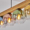 Koyoto 5-lichts hanglamp met houten balk en gekleurde glazen bollen, 95 cm