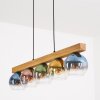 Koyoto 5-lichts hanglamp met houten balk en gekleurde glazen bollen, 95 cm