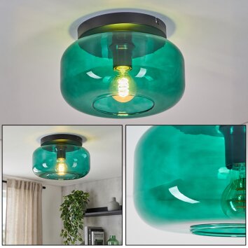 Boza plafondlamp met donkergroene glazen kap, ronde opbouwlamp Ø 28 cm