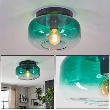 Boza plafondlamp met donkergroen verloopglas, ronde glazen lampenkap ø 28 cm