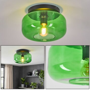 Boza retro plafondlamp met groene glazen kap, rond design Ø 28 cm voor woonkamer