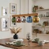 Koyoto houten balk hanglamp voor eettafel met kleurrijke glazen bollen, 5-lichts