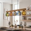 Koyoto houten balk hanglamp voor eettafel met kleurrijke glazen bollen, 5-lichts