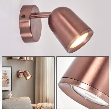 LED moderne muurspot Lemak in brons met draaibare en zwenkbare cilindrische spotkop