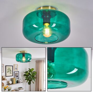 Boza plafondlamp van groen glas Ø 28 cm, moderne retro lamp met E27