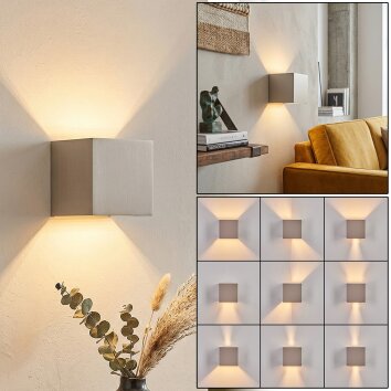 Badajoz wandlamp up down, vierkante kubuslamp in zandkleur modern