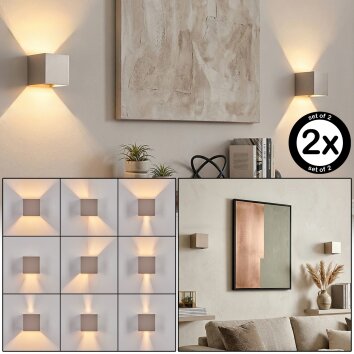 Licht-omhoog-en-omlaag-wandlamp Badajoz, zand, 2-delige set, regelbare lichtbundel
