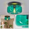 Boza retro plafondlamp met groene glazen kap, ronde E27 fitting voor woonkamer