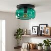 Boza retro plafondlamp met groene glazen kap, ronde E27 fitting voor woonkamer