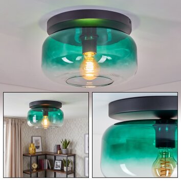 Boza groene glazen plafondlamp, retro plafondlamp met E27 fitting, Ø 28 cm