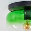 Retro plafondlamp Boza met groen-helder glazen scherm ø 28 cm en zichtbare E27-fitting