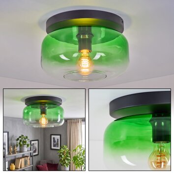 Boza plafondlamp met groen glas, vintage plafondverlichting voor woonkamer