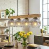 Ripoll houten balk hanglamp met geribbelde glazen bollen, 4-lichts, 75 cm