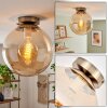 Gastor plafondlamp bol met amberkleurige glazen kap, E27 vintage plafondlicht