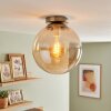 Plafondlamp Gastor, vintage met glazen bol, amberkleurig glas met decoratieve spiraalvorm