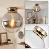 Gastor plafondlamp met rookglazen bol, messing afwerking, retro E27