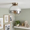 Gastor plafondlamp met rookglazen bol, messing afwerking, retro E27