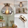 Gastor plafondlamp rookglas, glazen bol met messing look en E27 fitting