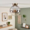 Gastor plafondlamp rookglas, glazen bol met messing look en E27 fitting
